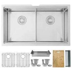 32 In Workstation Double Bowl Undermount Kitchen Sink With Built In Accessories