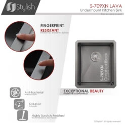 STYLISH 16in Graphite Black Single Bowl Undermount Stainless Steel Kitchen Sink -Whole House Kitchenware 0681c16600d9dbfa 8173 w800 h800 b1 p0