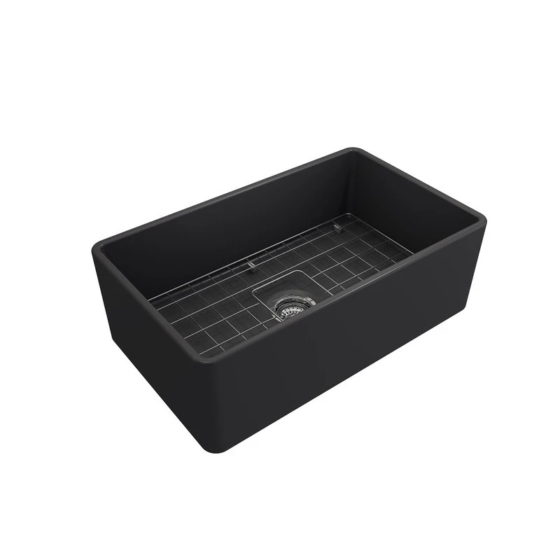 Classico Farmhouse Kitchen Sink With Grid And Strainer, 30", Matte Dark Gray 4 Classico Farmhouse Kitchen Sink With Grid And Strainer, 30", Matte Dark Gray - Image 2