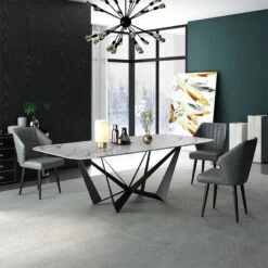 Stylish 79" Rectangle White Faux Marble Top Dining Table, Large -Whole House Kitchenware 08b1312100f687ee 5275 w800 h800 b0 p0