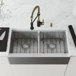 VIGO Edison Pull Down Kitchen Faucet, Matte Gold/Matte Black, With Soap Dispenser -Whole House Kitchenware 0901f8e20f08bf9e 7363 w800 h800 b0 p0