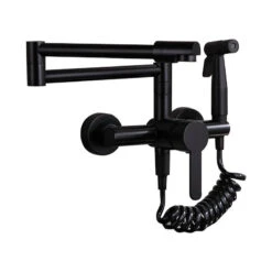 Retractable Wall-mounted Pot Filler Matte Black Kitchen Faucet With Spray