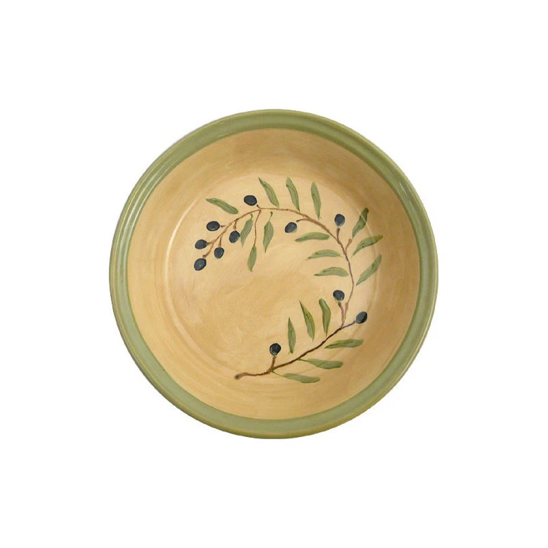 Glazed Terra Cotta Pottery Deep-Dish Pie Plate With Olive Branch Motif 4 Glazed Terra Cotta Pottery Deep-Dish Pie Plate With Olive Branch Motif - Image 2