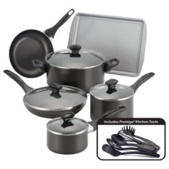 Farberware Dishwasher Safe Nonstick 15-Piece Cookware Set, Black