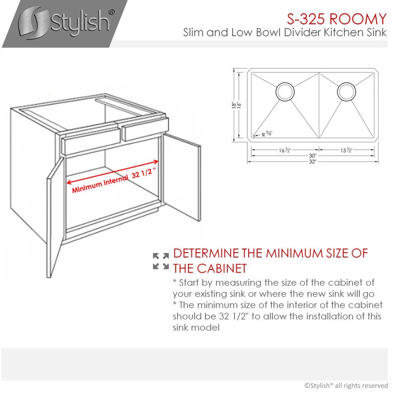 32" X 18" Stainless Steel Double Basin Low Divider Undermount Kitchen Sink 11 32" X 18" Stainless Steel Double Basin Low Divider Undermount Kitchen Sink - Image 9