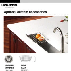 Houzer CTC-3312 Curved Trough Bar/Prep Undermount Sink, Bottom Grid And Strainer -Whole House Kitchenware 0f71c9f40682e947 6862 w800 h800 b0 p0