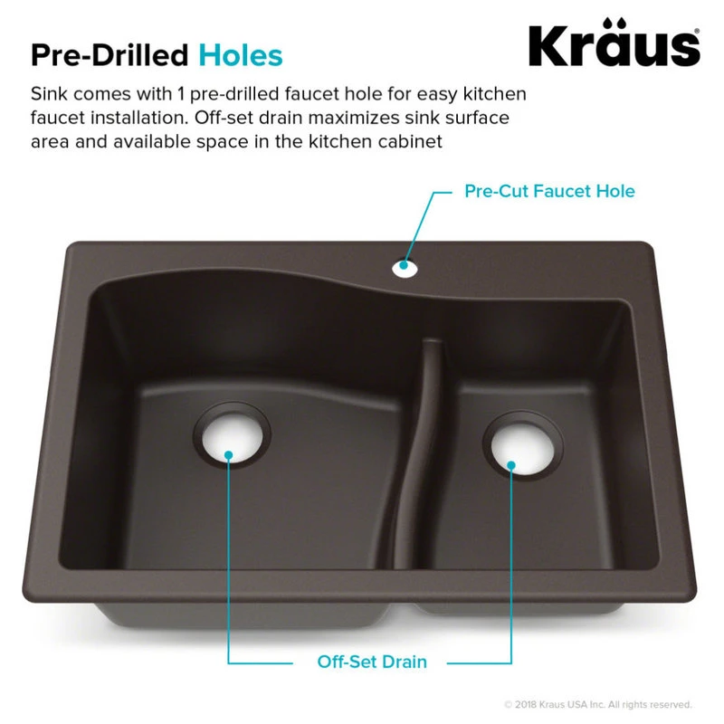 Quarza 33" Drop-In Undermount Granite Composite 60/40 Kitchen Sink, Brown 11 Quarza 33" Drop-In Undermount Granite Composite 60/40 Kitchen Sink, Brown - Image 9