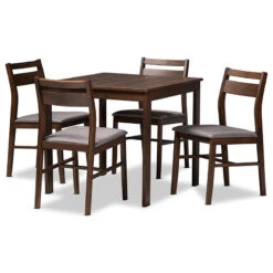 Lovy Gray Fabric Upholstered Dark Walnut-Finished 5-Piece Wood Dining Set