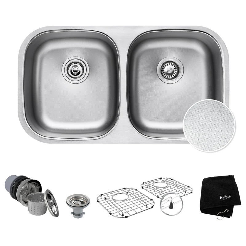 Premier 32" Undermount Stainless Steel 2-Bowl 16 Gauge Kitchen Sink 50/50 Split 3 Premier 32" Undermount Stainless Steel 2-Bowl 16 Gauge Kitchen Sink 50/50 Split