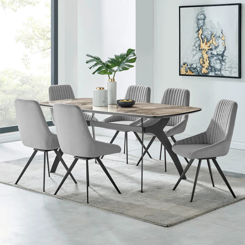 Andes And Alison Gray Fabric 7-Piece Rectangular Dining Set 10 Andes And Alison Gray Fabric 7-Piece Rectangular Dining Set - Image 8
