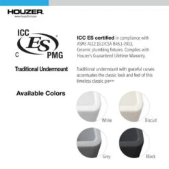 Houzer PTB-1318 Platus 12-3/16" Undermount Single Basin Fireclay - Biscuit -Whole House Kitchenware 13f1de7000cd089f 4580 w800 h800 b0 p0
