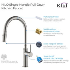 KIBI Hilo Single Handle Pull Down Kitchen Faucet, Brush Nickel, W/O Soap Dispens -Whole House Kitchenware 14d1d0470f1b535d 3578 w800 h800 b1 p0