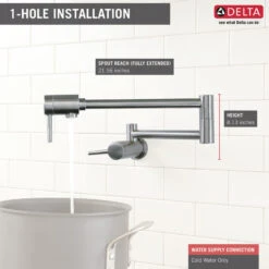 Delta Contemporary Wall Mount Pot Filler, Arctic Stainless, 1165LF-AR -Whole House Kitchenware 162143f30d25cfc6 5446 w800 h800 b0 p0