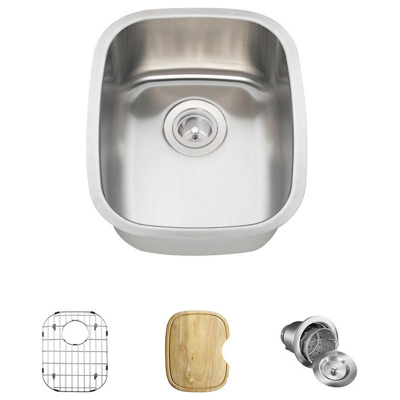 1815 Stainless Steel Bar Sink, 16-Gauge, Ensemble