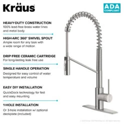 Oletto Commercial 2-Function Pull-Down 1-Handle 1-Hole Kitchen Faucet, SFS Steel -Whole House Kitchenware 173131d200e5e9d8 5676 w800 h800 b1 p0