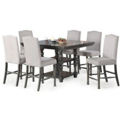 Bowery Hill Distressed Harbor 7 Piece Counter Height Dining Set In Gray