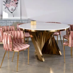 Waterfall Round Marble Top Dining Table, Gold And White 13 Waterfall Round Marble Top Dining Table, Gold And White -Whole House Kitchenware 1a9104380de6b5b5 7166 w800 h800 b0 p0