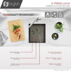 STYLISH 16in Graphite Black Single Bowl Undermount Stainless Steel Kitchen Sink -Whole House Kitchenware 1c618d4400d9dbf4 8173 w800 h800 b0 p0