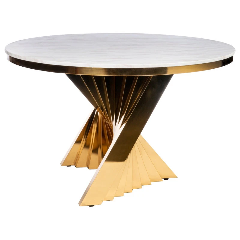 Waterfall Round Marble Top Dining Table, Gold And White 4 Waterfall Round Marble Top Dining Table, Gold And White - Image 2
