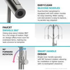 Oletto Commercial 2-Function Pull-Down 1-Handle 1-Hole Kitchen Faucet, SFS Steel -Whole House Kitchenware 1e71c93000e5e9d3 5676 w800 h800 b0 p0