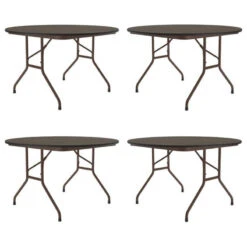 Home Square Melamine Top & Steel Legs Folding Table In Walnut - Set Of 4