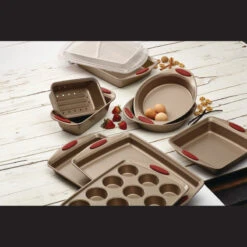 Cucina Nonstick Bakeware 10-Piece Set, Latte Brown, Cranberry Red Handle Grips -Whole House Kitchenware 20315e5306c34ecd 8211 w800 h800 b0 p0