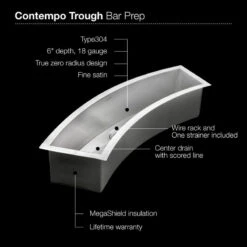 Houzer CTC-3312 Curved Trough Bar/Prep Undermount Sink, Bottom Grid And Strainer -Whole House Kitchenware 26c1fb850682e945 6862 w800 h800 b0 p0