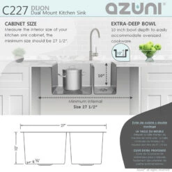 AZUNI 27"L X 18"L Double Bowl 60/40 Dualmount 16G Reversible Kitchen Sink -Whole House Kitchenware 273112a00000e4ad 5598 w800 h800 b0 p0