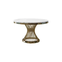 Modern Pedestal Dining Table Faux Marble Tabletop Golden Stainless Steel Frame