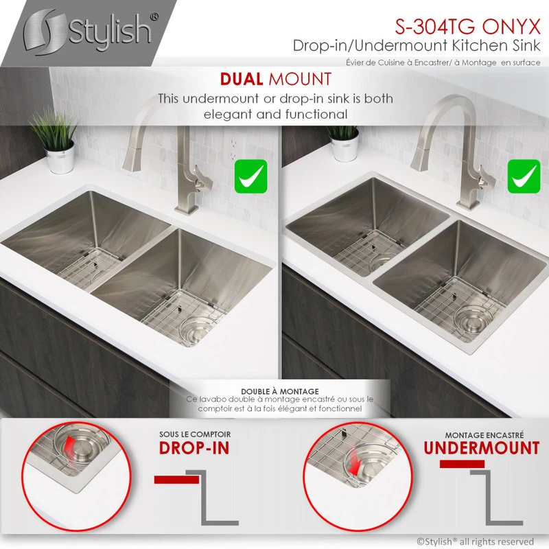 30"L X 18"W Stainless Steel Double Basin Dual Mount Kitchen Sink With Grids 14 30"L X 18"W Stainless Steel Double Basin Dual Mount Kitchen Sink With Grids - Image 12