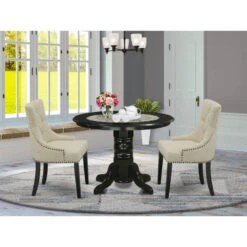 3-Piece Set, Round Table, 2 Parson Chairs, Light Beige Fabric, Black -Whole House Kitchenware 2ce1b7fb0f6b06ab 3408 w800 h800 b0 p0