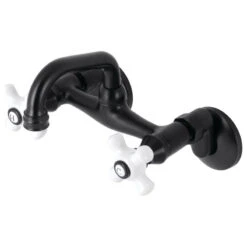 Kingston Brass KS612MB Two-Handle Wall Mount Bar Faucet, Matte Black