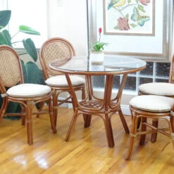 5-Piece Set Of Denver Dining Rattan Side Chairs W/Cream Cushions And Round Table -Whole House Kitchenware 2e8127f30fbc3d2d 8424 w800 h800 b0 p0