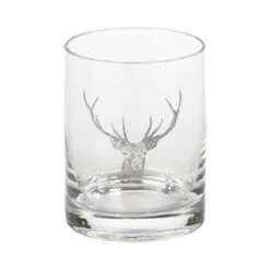4.5" Tall Double Old Fashioned Glasses, Stag Head Design, Clear, Set Of 6