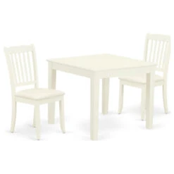 3-Piece Set, Kitchen Table, 2 Vertical Slatted Dining Chairs, White