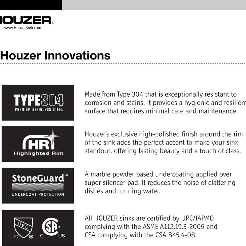 Houzer A1722-7BS-1 ADA Glowtone Stainless Steel 3-Hole Bar/Prep Sink 6 Houzer A1722-7BS-1 ADA Glowtone Stainless Steel 3-Hole Bar/Prep Sink - Image 4