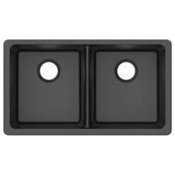 Winpro Undermount Kitchen Sink, Equal Double Bowl, Granite Quartz, 33", Black
