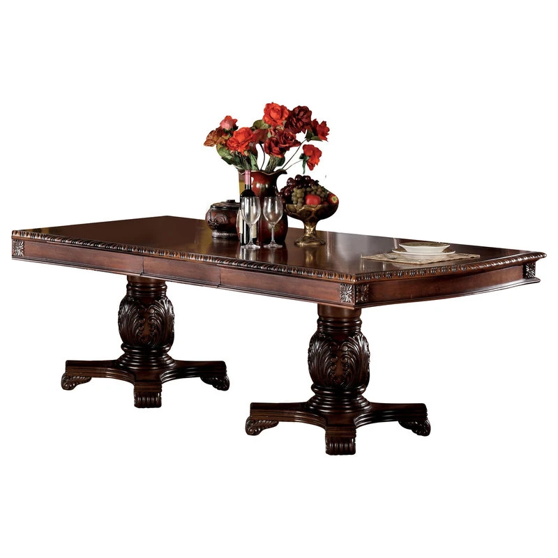 ACME Chateau De Ville Dining Table With Double Pedestal In Cherry 3 ACME Chateau De Ville Dining Table With Double Pedestal In Cherry