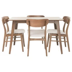 GDF Studio Williamgsburg Mid-Century Modern 5 Piece Dining Set, Light Beige