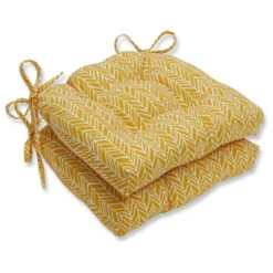Pillow Perfect Indoor Herringbone Egg Yolk Reversible Chair Pad, Set Of 2