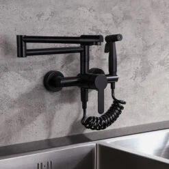 Retractable Wall-mounted Pot Filler Matte Black Kitchen Faucet With Spray 16 Retractable Wall-mounted Pot Filler Matte Black Kitchen Faucet With Spray -Whole House Kitchenware 3711831801792f29 7589 w800 h800 b0 p0