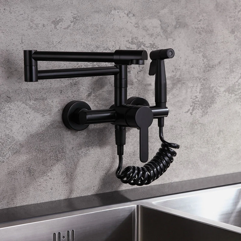 Retractable Wall-mounted Pot Filler Matte Black Kitchen Faucet With Spray 5 Retractable Wall-mounted Pot Filler Matte Black Kitchen Faucet With Spray - Image 3