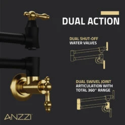 24" Wall Mounted Pot Filler With Dual Swivel, Matte Black And Brushed Gold -Whole House Kitchenware 38018c2102c8a828 6603 w800 h800 b0 p0