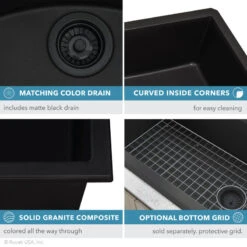 Ruvati 31" Undermount Granite Composite Kitchen Sink, RVG2033BK -Whole House Kitchenware 3b2100830ff49fe5 7295 w800 h800 b0 p0