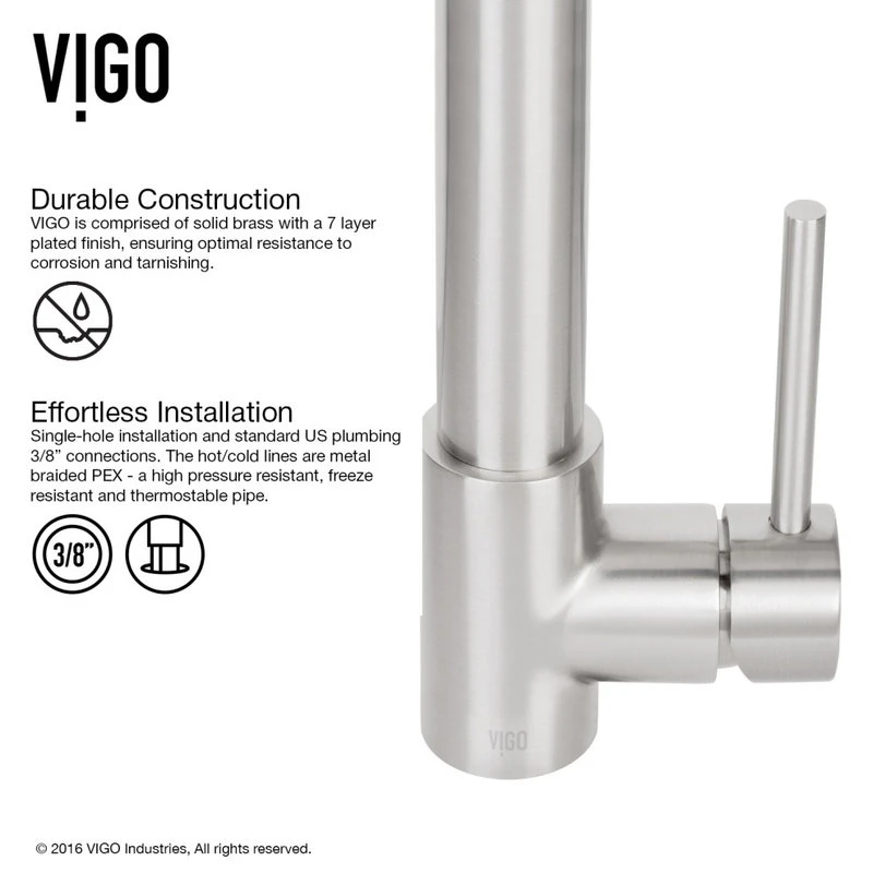 VIGO Laurelton Pull-Down Kitchen Faucet With Soap Dispenser, Stainless Steel 8 VIGO Laurelton Pull-Down Kitchen Faucet With Soap Dispenser, Stainless Steel - Image 6
