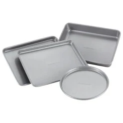 Farberware Nonstick Bakeware 4-Piece Toaster Oven Set, Gray
