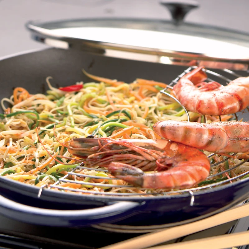 French Enameled Cast Iron Wok With Glass Lid 4 French Enameled Cast Iron Wok With Glass Lid - Image 2