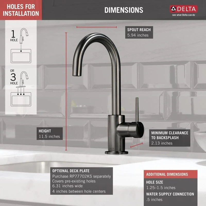 Delta Trinsic Contemporary Bar Faucet, Black Stainless, 1959LF-KS 4 Delta Trinsic Contemporary Bar Faucet, Black Stainless, 1959LF-KS - Image 2
