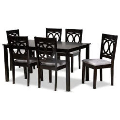 Lenoir Modern Grey Fabric Espresso Brown Finished Wood 7-Piece Dining Set