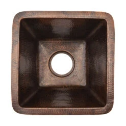 Premier Copper Products 15" Square Hammered Copper Bar/Prep Sink With 2" Drain Size, 3.5" -Whole House Kitchenware 4641518200774cb8 8186 w800 h800 b1 p0